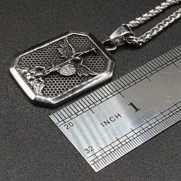 Archangel Saint Michael Necklace Pendant for Men Silver St  Archangel Saint Michael Necklace Stainless Patron Saint Christian Faith Gift NEW